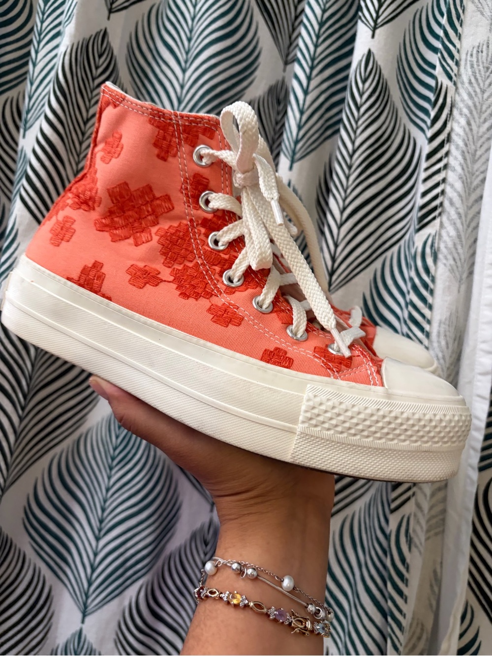 Converse Coral High-Top Platform Sneakers with Embroidered Motif